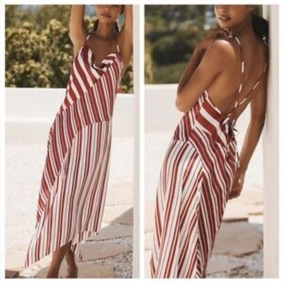Anthropologie Dresses & Skirts - NWT ANTHROPOLOGIE | Sleeveless Asymmetrical Midi Dress striped White Red Sz L